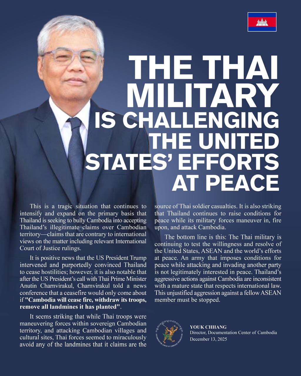 THE THAI MILITARY IS CHALLENGING THE UNITED STATES' EFFORTS AT PEACE, December 13, 2025