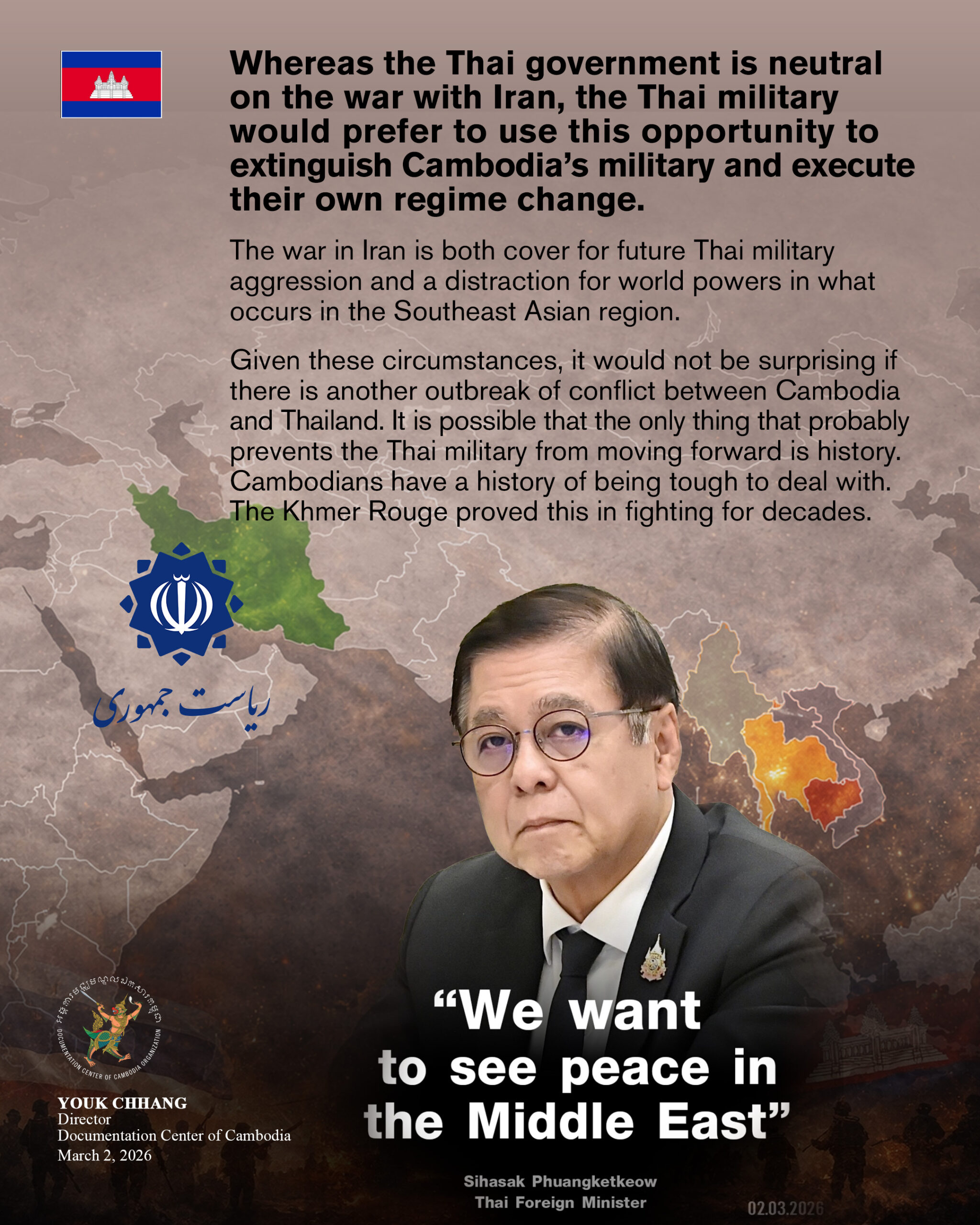 Whereas the Thai government is neutral on the war with Iran, March 2, 2026