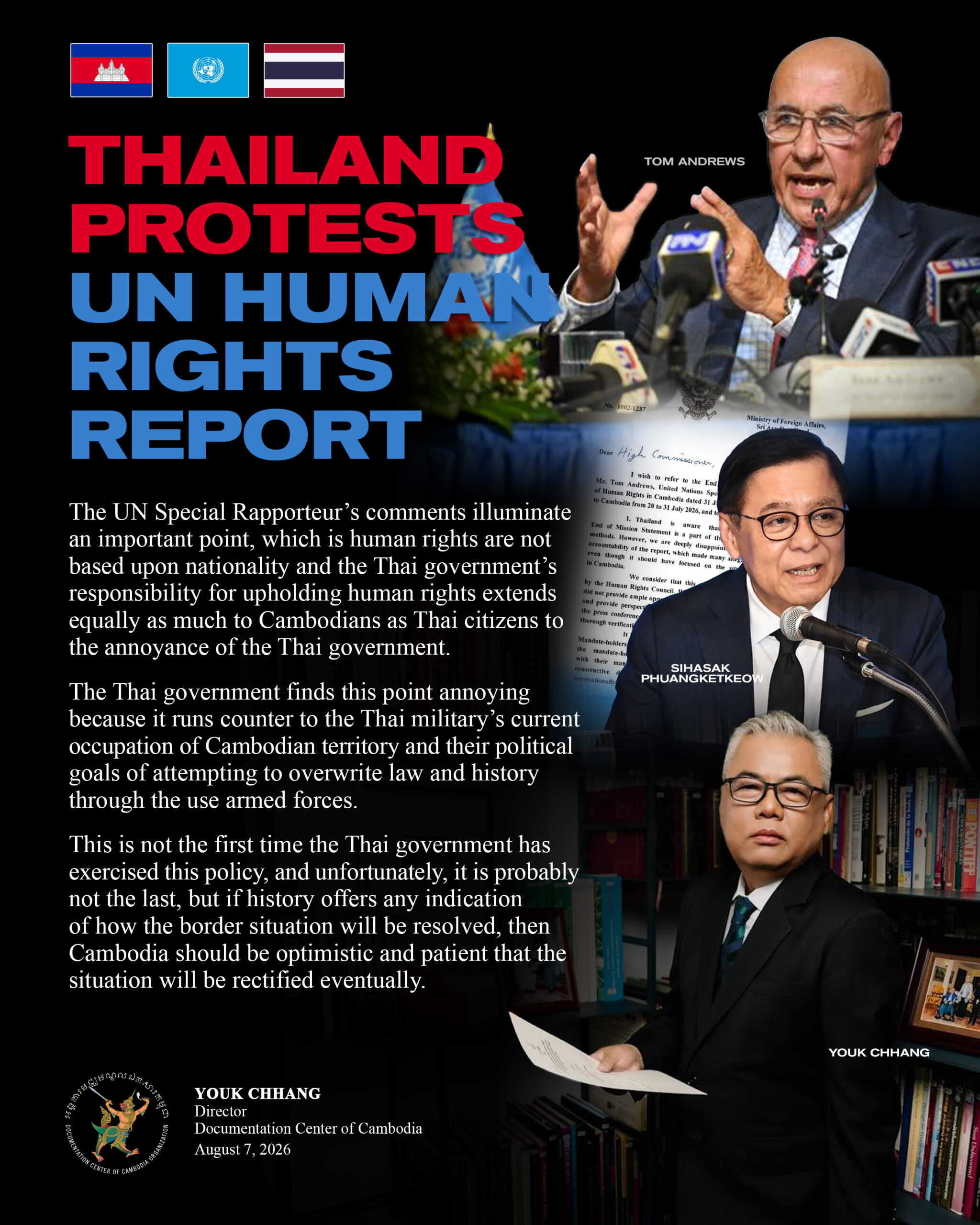 THAILAND TOM ANDREWS PROTESTS UN HUMAN RIGHTS REPORT